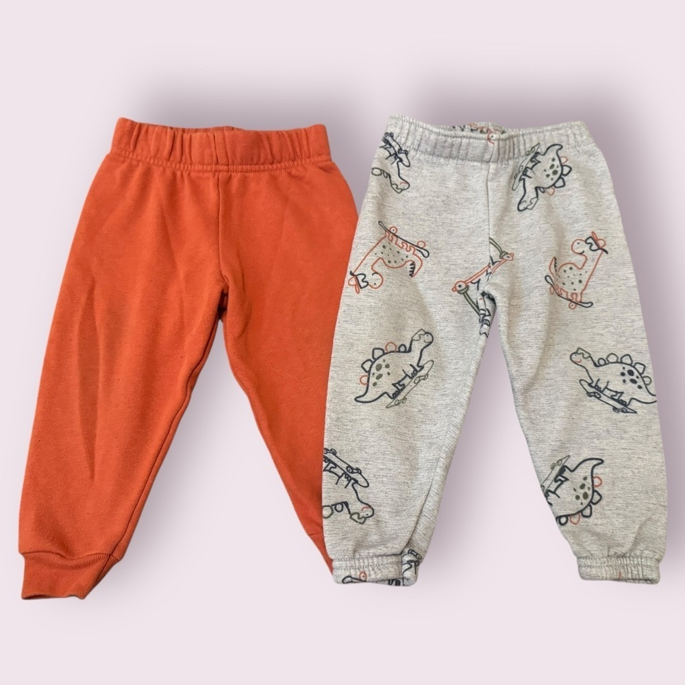 Garanimals Toddler Jogger Pants 12M Dino Print Orange Sweatpants 2 Pack